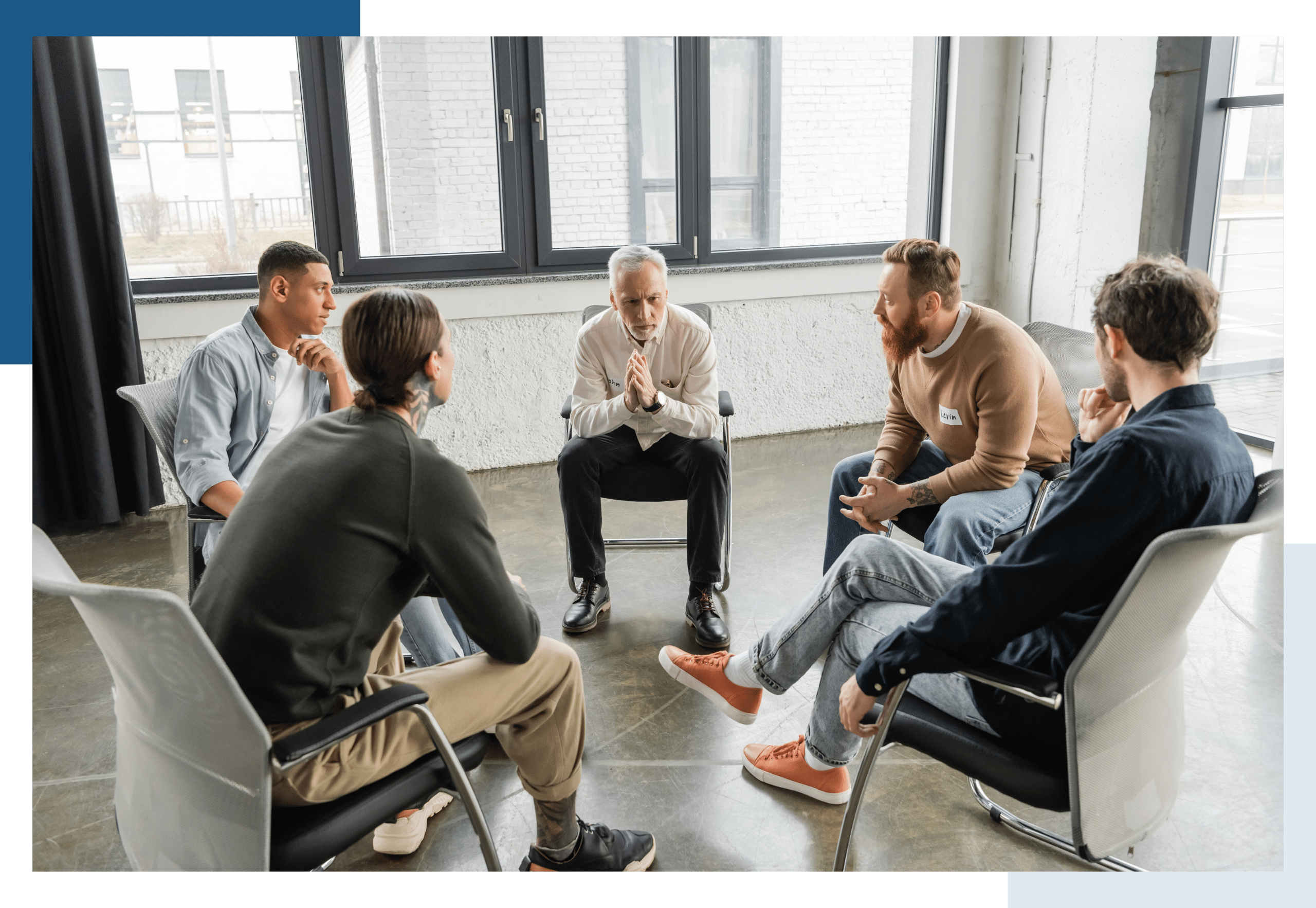 A group of men having a great time during support group